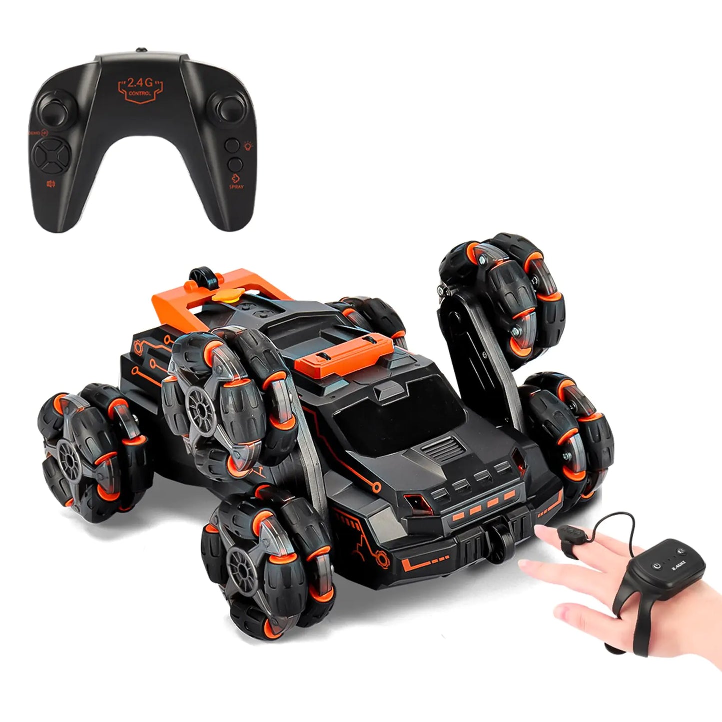 4WD RC Stunt Car with Gesture Control, 360° Rotation, Double-Sided Driving, LED Lights, & One-Button Features