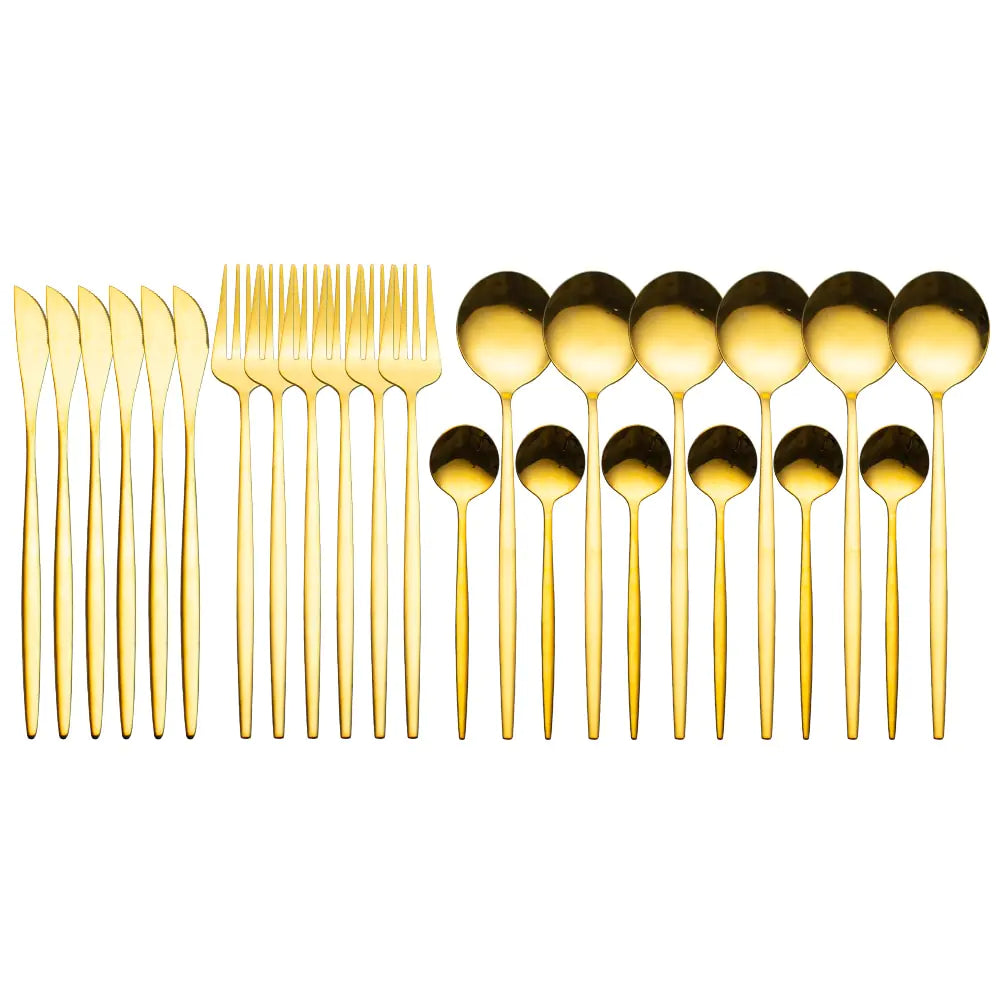 24pcs Gold High Quality Stainless Steel Cutlery Set - Multiple Colors