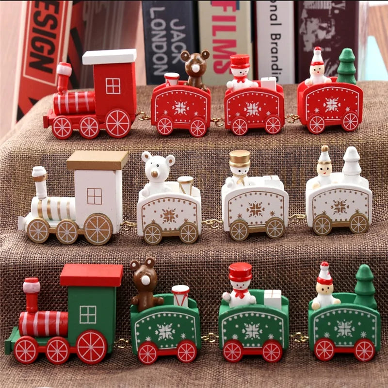 Charming Christmas Train Painted Wood Decoration – Festive Indoor Holiday Ornament with Eco-Friendly Paint