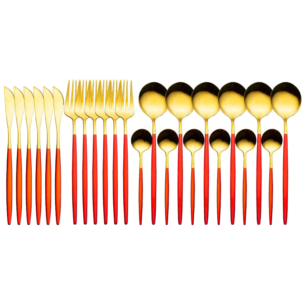 24pcs Gold High Quality Stainless Steel Cutlery Set - Multiple Colors