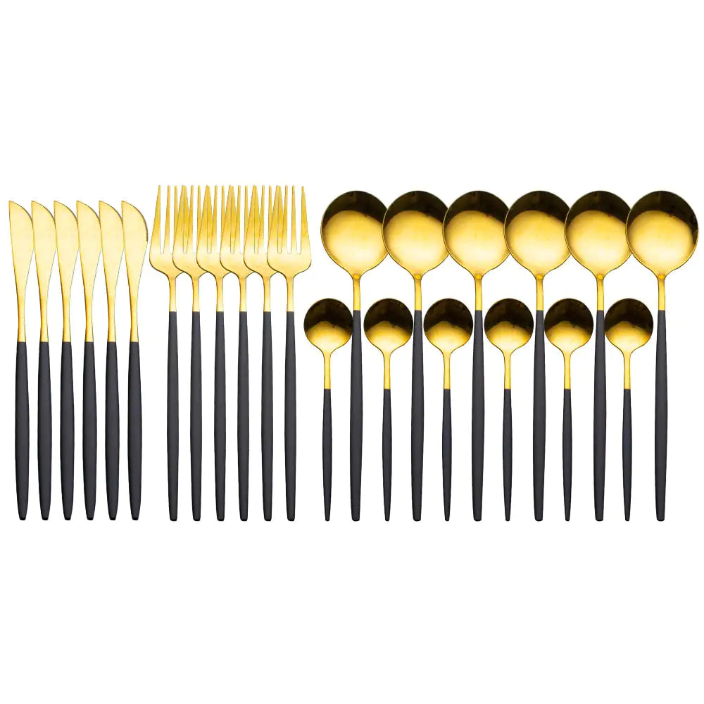 24pcs Gold High Quality Stainless Steel Cutlery Set - Multiple Colors