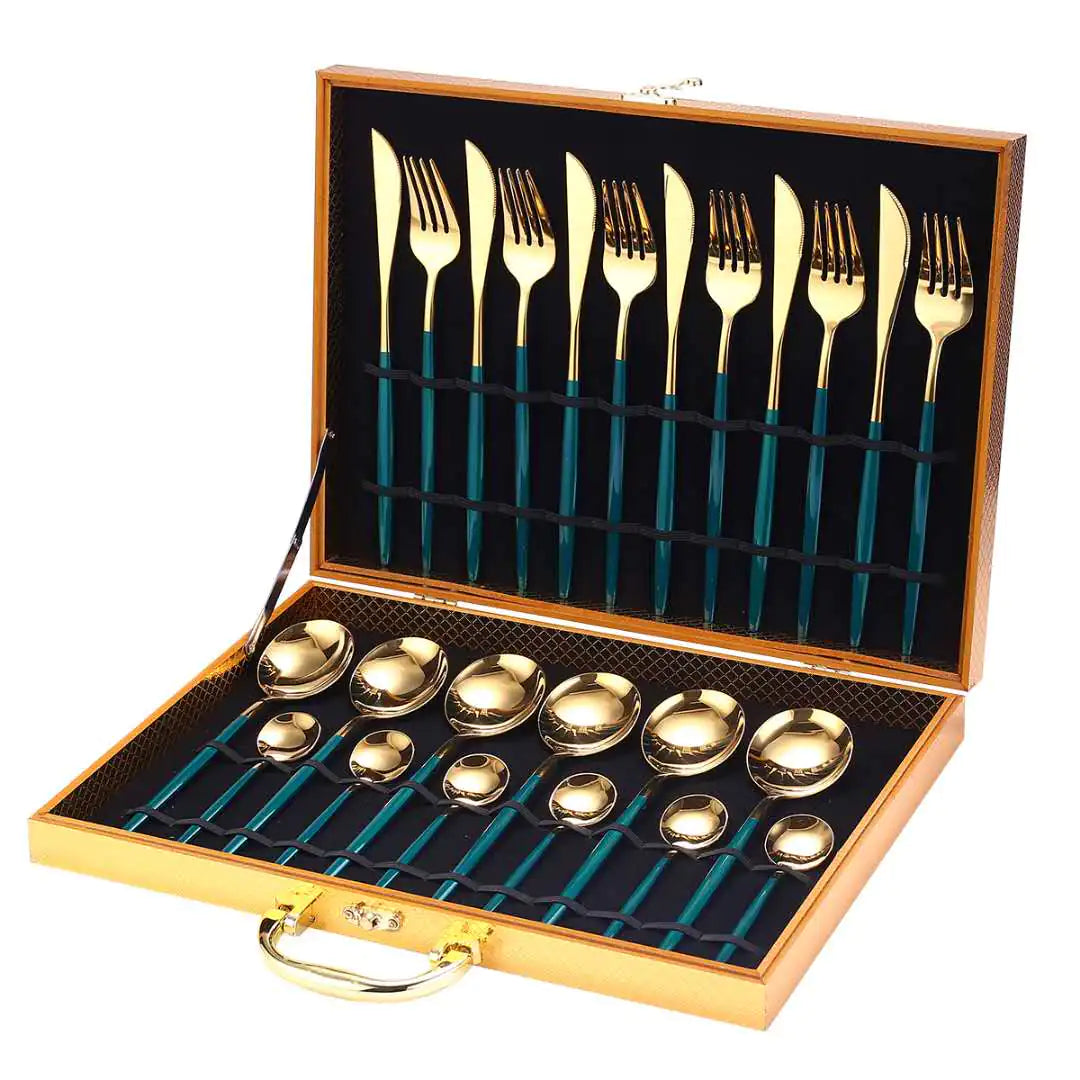 24pcs Gold High Quality Stainless Steel Cutlery Set - Multiple Colors