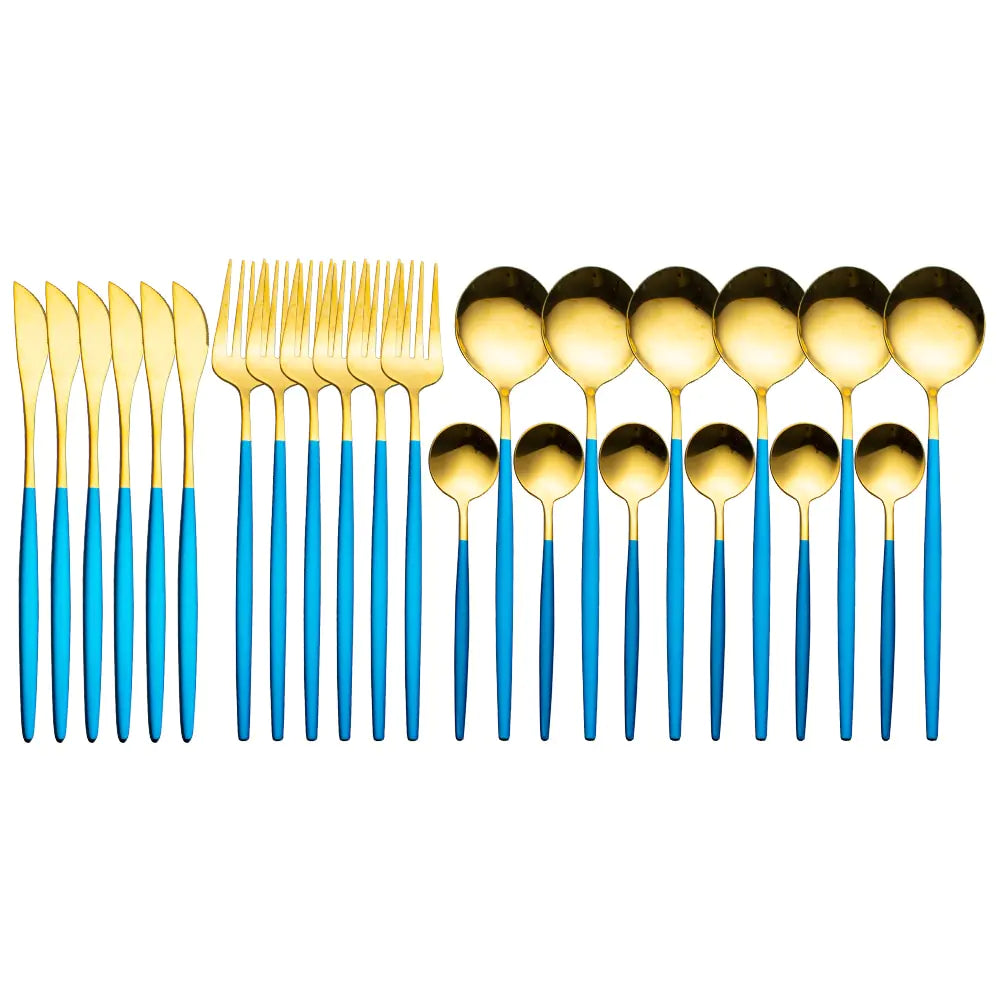 24pcs Gold High Quality Stainless Steel Cutlery Set - Multiple Colors