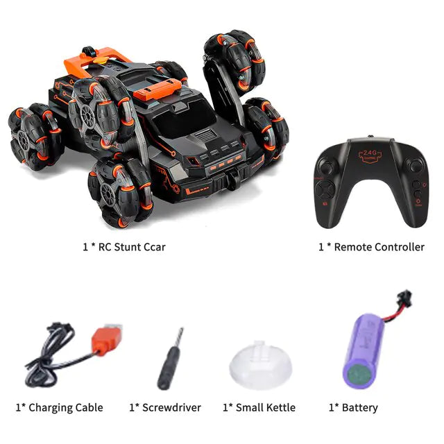 4WD RC Stunt Car with Gesture Control, 360° Rotation, Double-Sided Driving, LED Lights, & One-Button Features