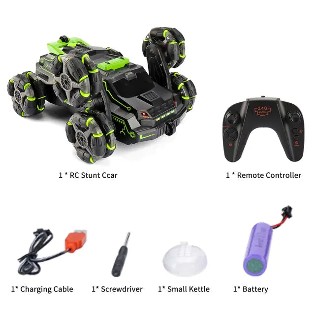 4WD RC Stunt Car with Gesture Control, 360° Rotation, Double-Sided Driving, LED Lights, & One-Button Features