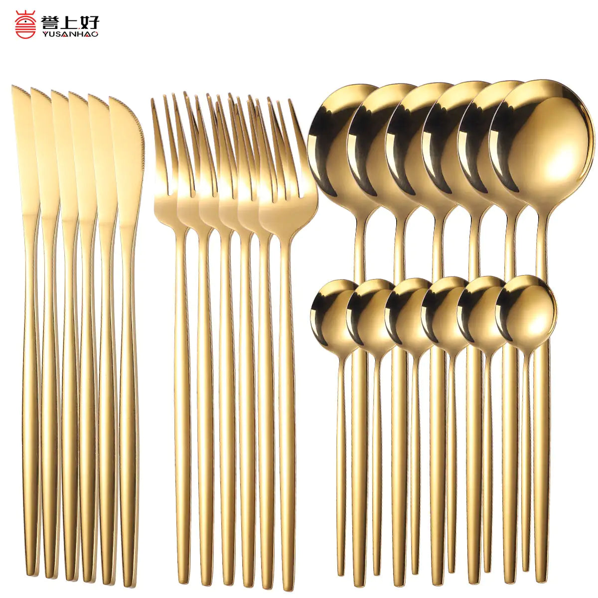 24pcs Gold High Quality Stainless Steel Cutlery Set - Multiple Colors