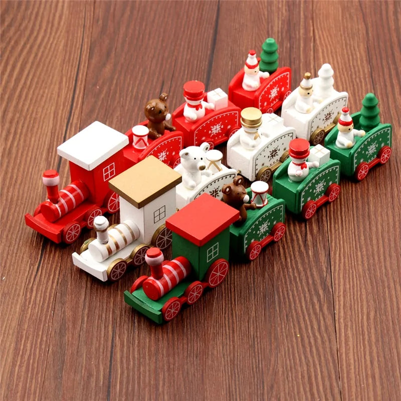 Charming Christmas Train Painted Wood Decoration – Festive Indoor Holiday Ornament with Eco-Friendly Paint