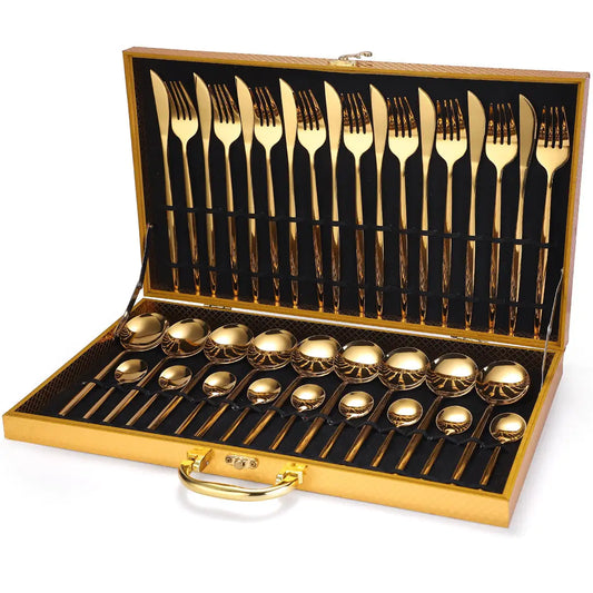 24pcs Gold High Quality Stainless Steel Cutlery Set - Multiple Colors