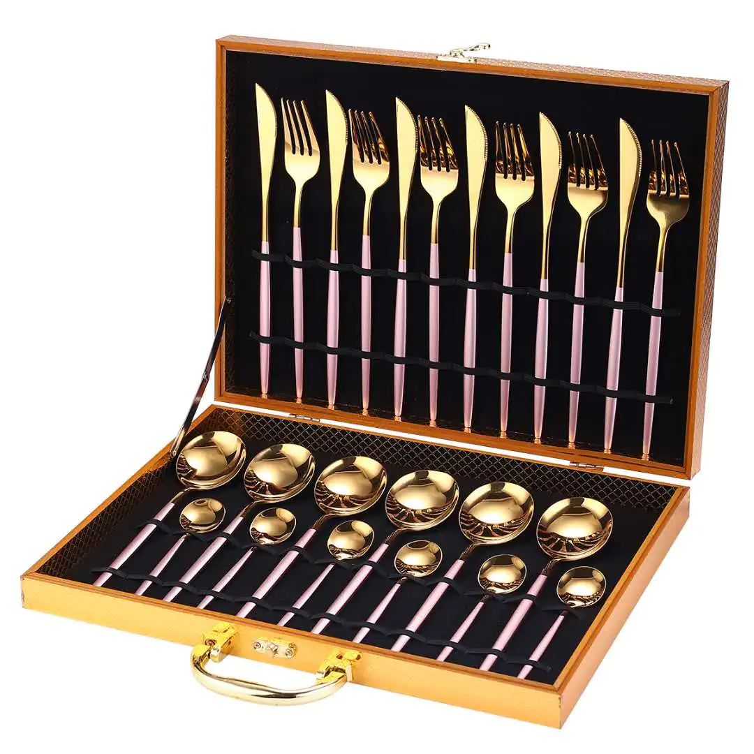 24pcs Gold High Quality Stainless Steel Cutlery Set - Multiple Colors