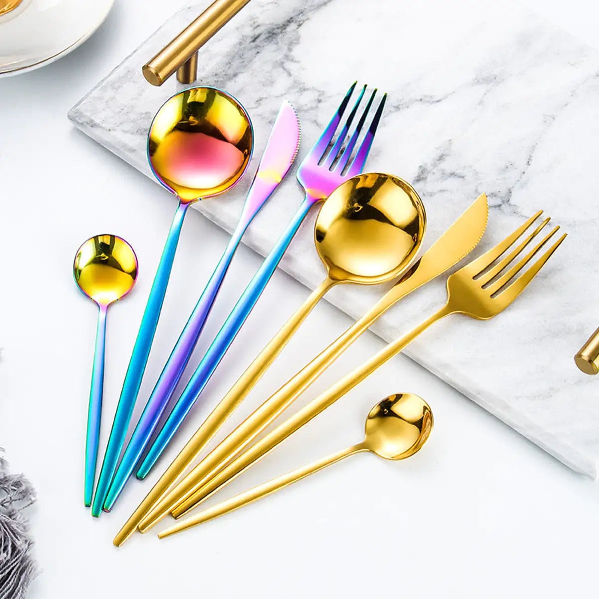 24pcs Gold High Quality Stainless Steel Cutlery Set - Multiple Colors