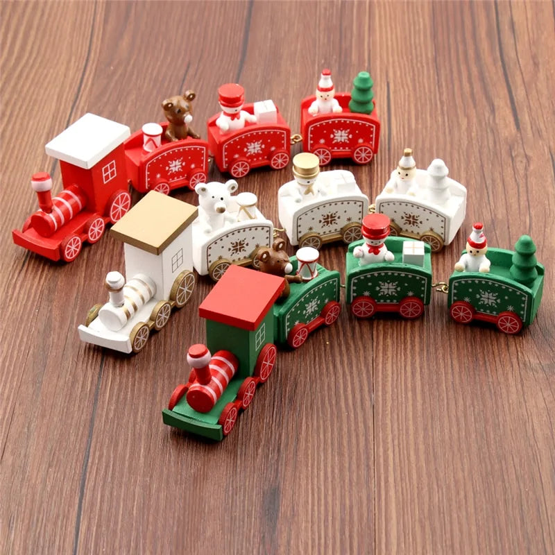 Charming Christmas Train Painted Wood Decoration – Festive Indoor Holiday Ornament with Eco-Friendly Paint