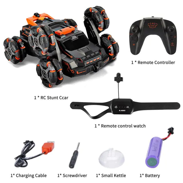 4WD RC Stunt Car with Gesture Control, 360° Rotation, Double-Sided Driving, LED Lights, & One-Button Features