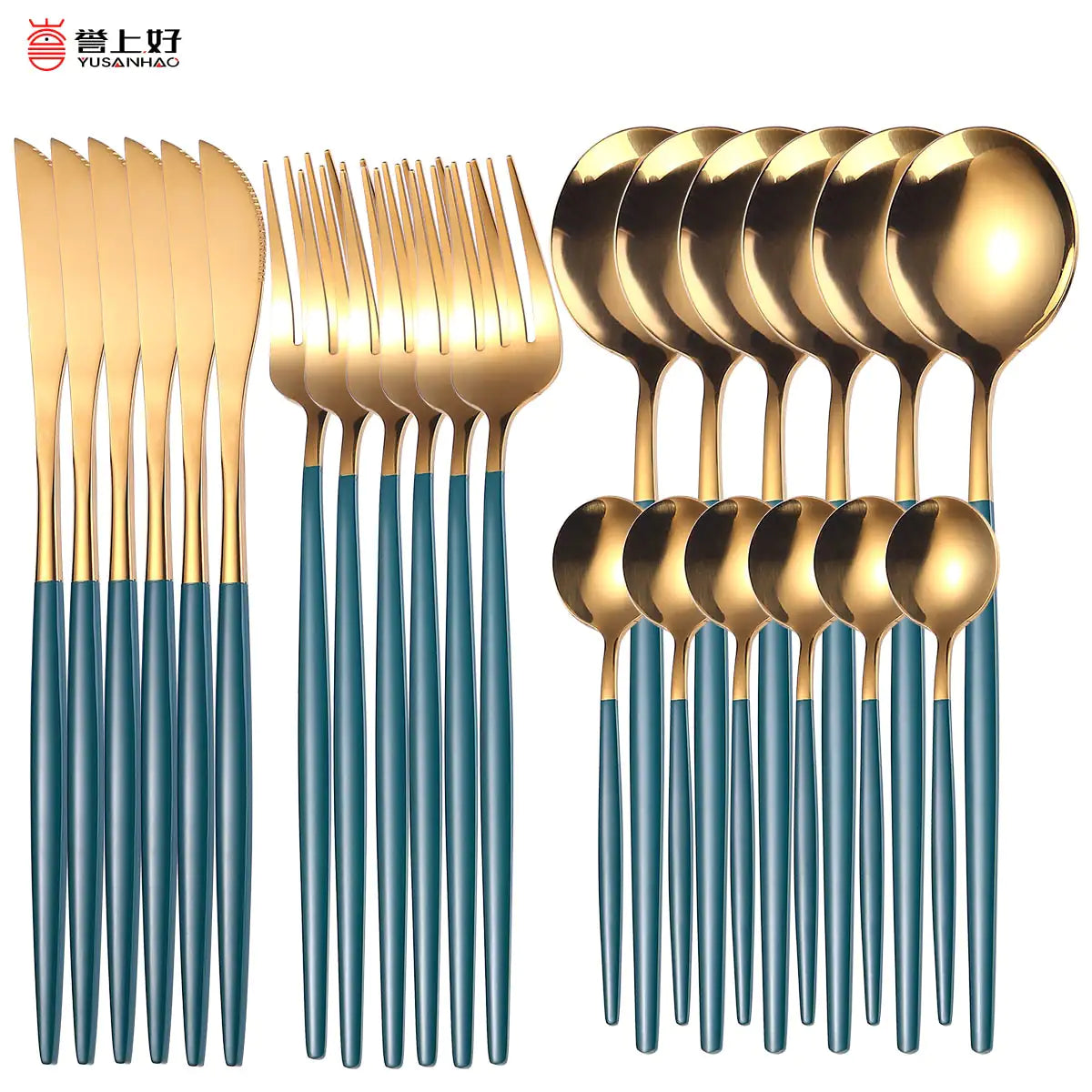 24pcs Gold High Quality Stainless Steel Cutlery Set - Multiple Colors