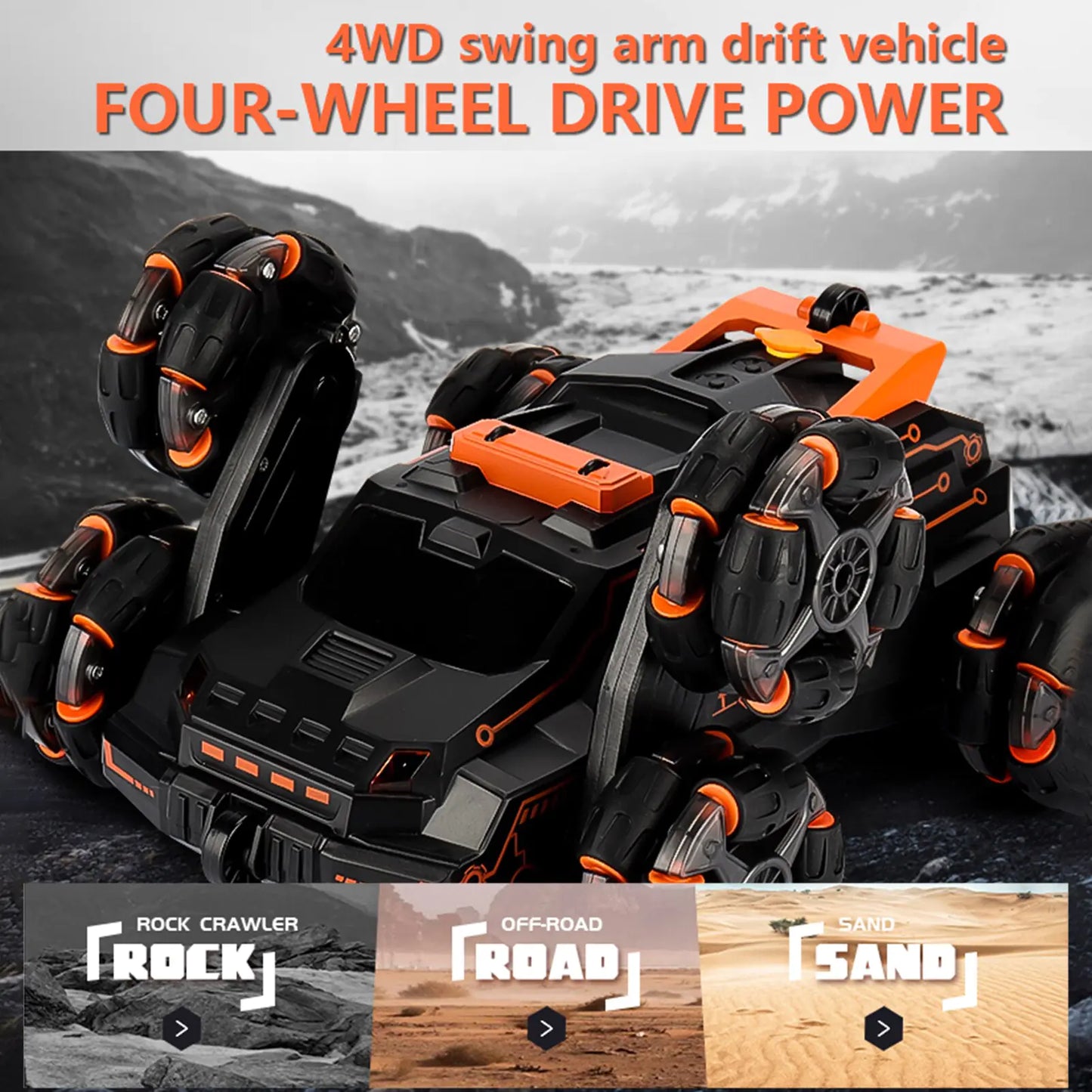 4WD RC Stunt Car with Gesture Control, 360° Rotation, Double-Sided Driving, LED Lights, & One-Button Features