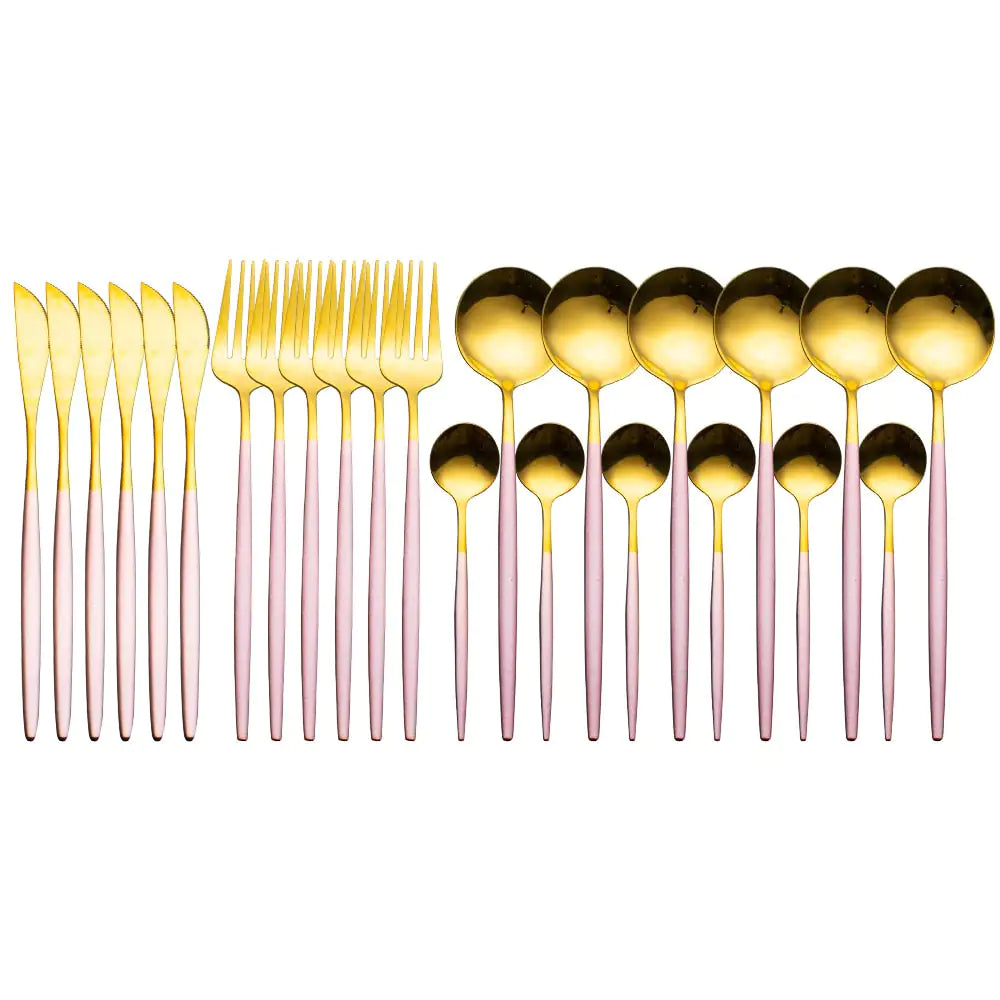 24pcs Gold High Quality Stainless Steel Cutlery Set - Multiple Colors