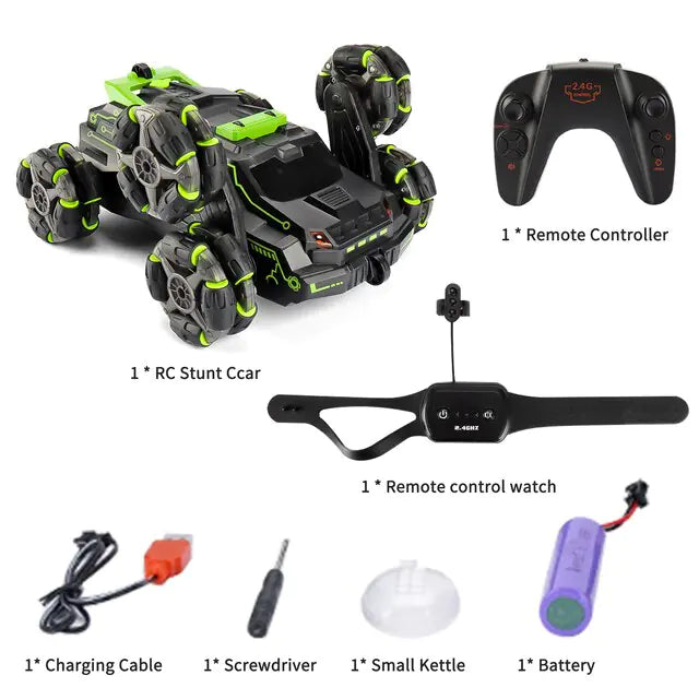 4WD RC Stunt Car with Gesture Control, 360° Rotation, Double-Sided Driving, LED Lights, & One-Button Features