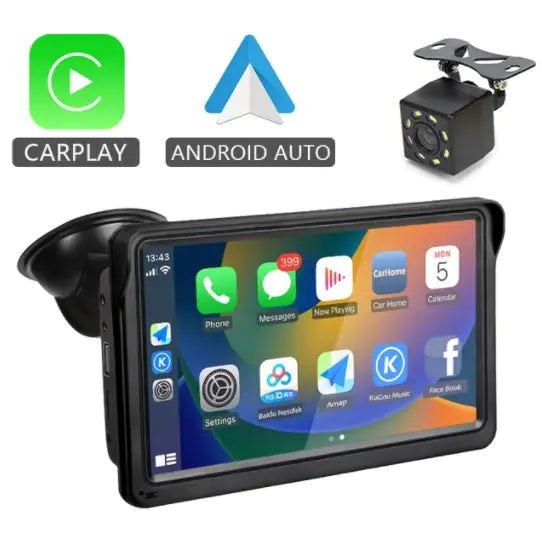 Hippcron 7-Inch Portable CarPlay & Android Auto Multimedia Video Player with Touch Screen, USB, AUX, & Rear-View Camera Compatibility