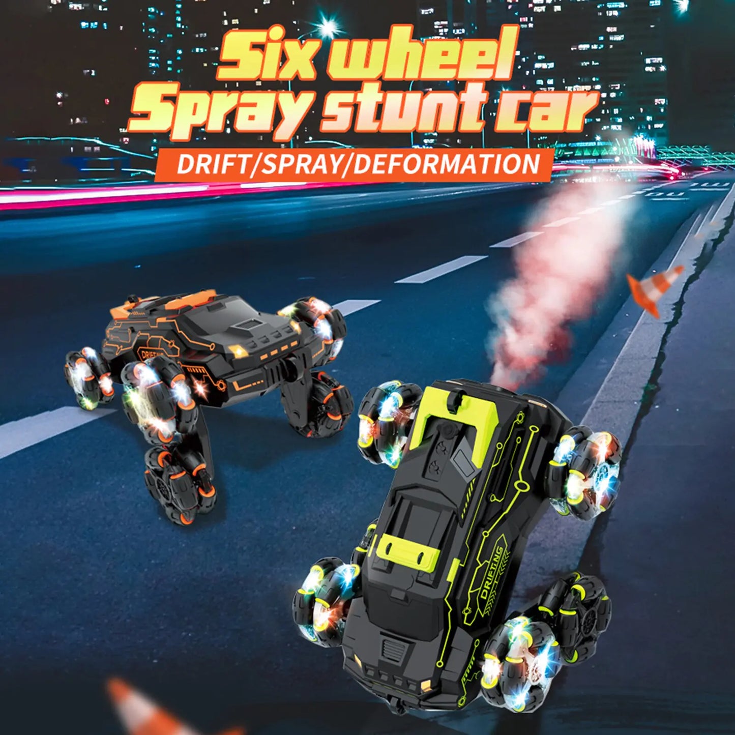 4WD RC Stunt Car with Gesture Control, 360° Rotation, Double-Sided Driving, LED Lights, & One-Button Features